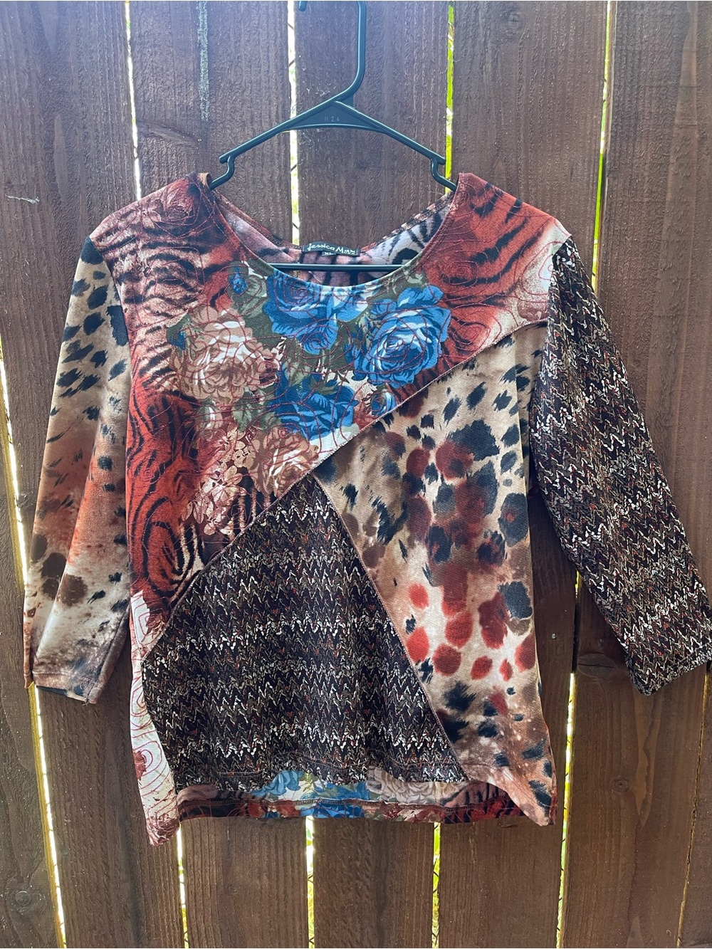 Jessica Max Y2K Patchwork Maximalist Boho Whimsy Grunge Print 3/4 Sleeve Sz XL